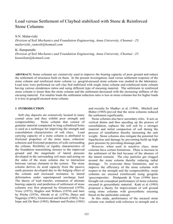 Más sobre Carga versus Asentamiento de Suelo Arcilloso Estabilizado con Piedra y Columnas de Piedra Reforzada