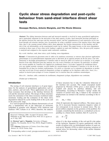 Más sobre Degradación del Esfuerzo Cortante Cíclico y Comportamiento Post-cíclico de la Arena